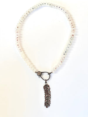 Rainbow Moonstone Tourmaline Feather Necklace