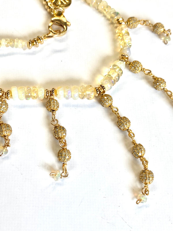 Ethiopian Opal Diamond Goddess Gold Necklace