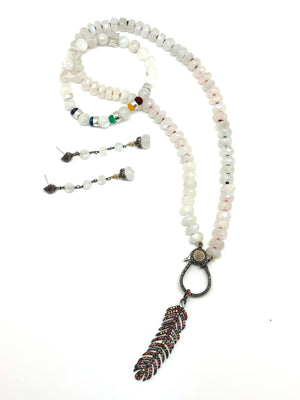 Feathers of Whisper Rainbow Moonstone Necklace Earrings Bracelet