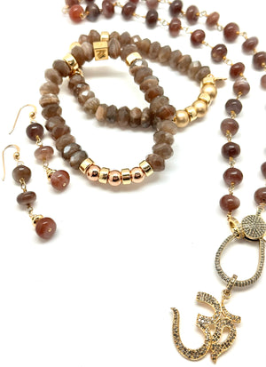 Moonstone OM Necklace, Earrings, Bracelets