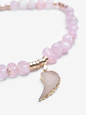 Pink Rose Quartz Gold Feather Amor Necklace