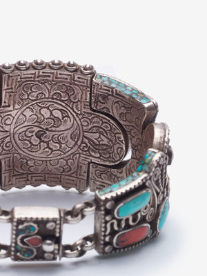Turquoise Silver Antique Zaman Bracelet - Last One