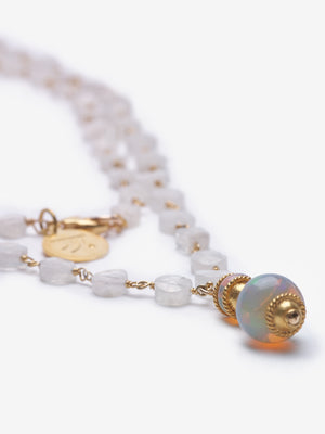 Opal Moonstone Pagoda Gold Necklace