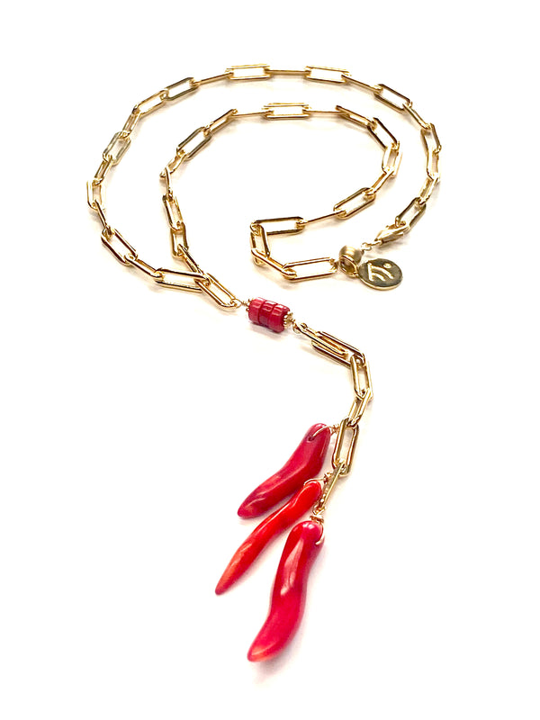 Scarlet Coral Lariat Necklace