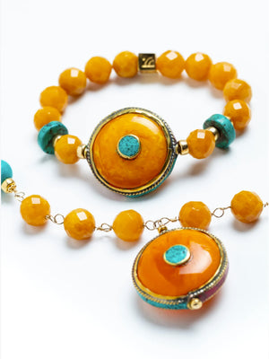 Golden Jade and Turquoise Gracia Gold Bracelet