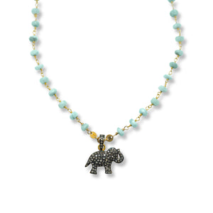 Elephant Diamond Larimar Necklace - Last One