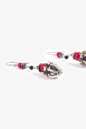 Red Bamboo Dorje Silver Earrings