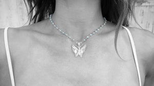 Blue Monarch Butterfly Silver Larimar Necklace - Last One