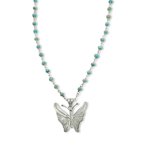 Blue Monarch Butterfly Silver Larimar Necklace - Last One