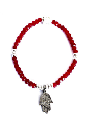 Red Fortunate Pave Diamond Hamsa Bracelet