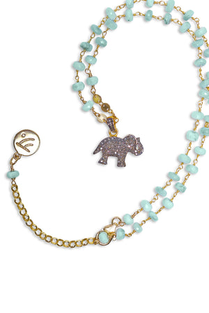 Elephant Diamond Larimar Necklace - Last One