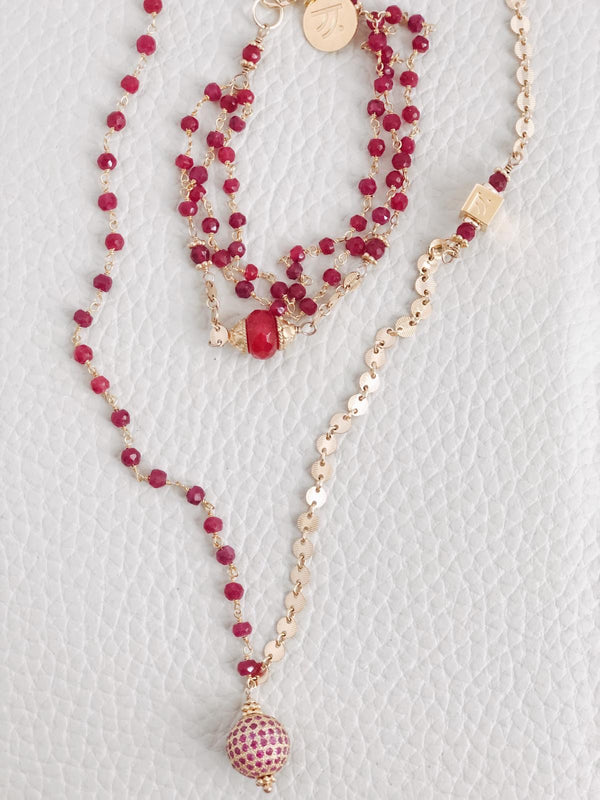 Ruby, Pink Sapphire Cinta Gold Necklace - Last One