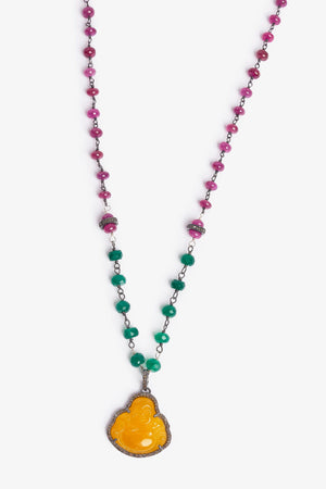 Yellow Jade, Ruby Happiness Necklace